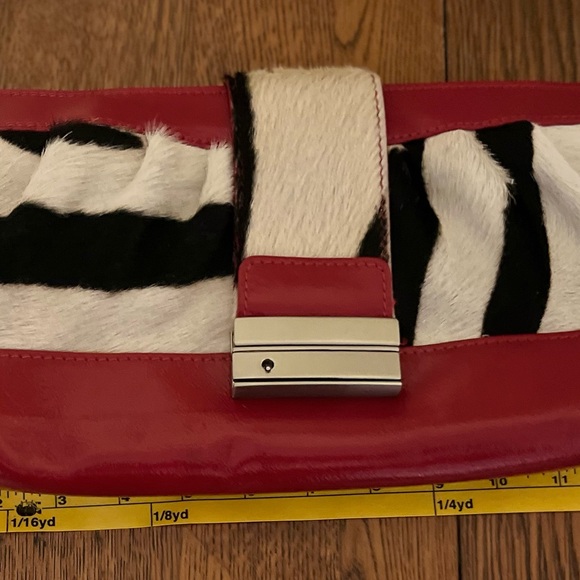 Chic Red and Black Zebra Print Leather Clutch made in Italy - Picture 8 of 8